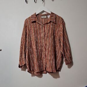Striped Women's Blouse - Brown and Orange